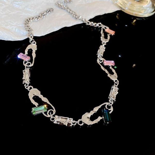 Cadenas Drejew Play Plaated Patchwork Chain Cabklace Hip Hop Punk Piunk Party Rhinestones Geométricos COCKER