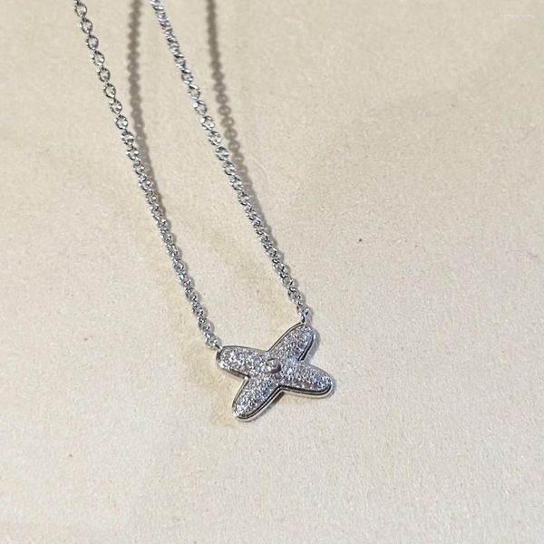 Chaînes Drop 925 Sterling Silver Strass Cross X Pendentif Colliers Chaîne Fine Bijoux