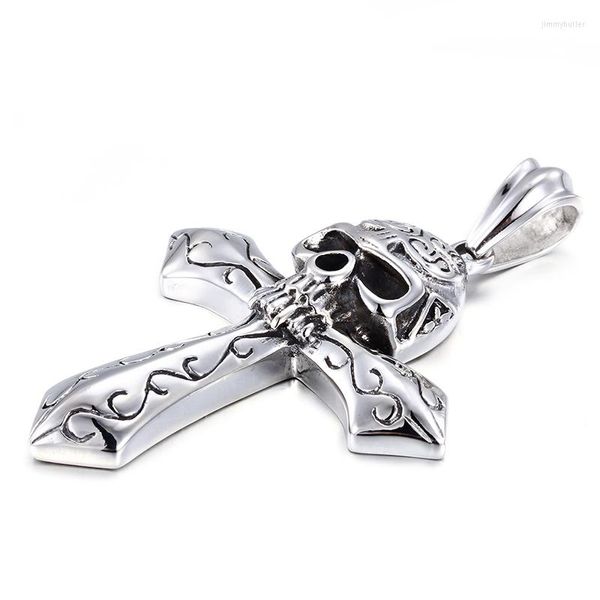 Chaînes Drop Casting 316L en acier inoxydable 40 61mm grand crâne croix pendentif collier de haute qualité