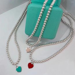 Chaînes Drop Classic Love Design Marque originale S925 Sterling Argent Rose Vert Rouge Mini Coeur 4mm Collier de perles Bijoux de luxe