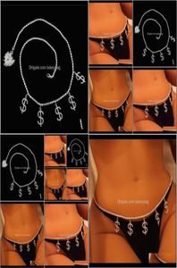 Drop Levering 2021 Dollarsymbool Diamant Taille Vrouw Strand Charme Bikini Buik Sexy Body Chain Sieraden Qwarf6391711