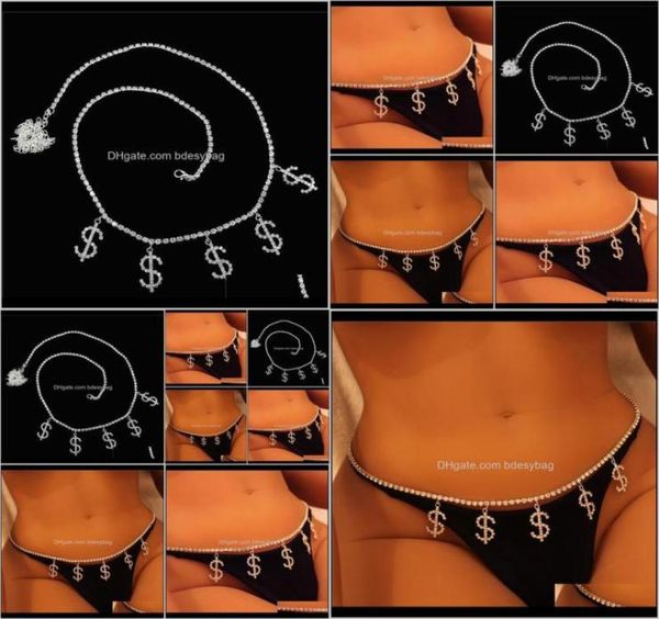 Chaînes Drop Livraison 2021 Dollar Symbole Diamond Woman Femme Charme de plage Bikini Belly Sexy Body Chain Bijoux Qwarf7577984