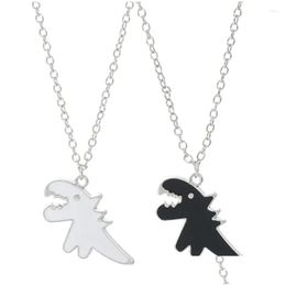Chaines Drop Huile Blanc Dinosaure Pendant Black Chokers Cartoon Clavicule Korean Style Collier Colliers Colliers Livraison Bijoux Pendants OTQXK