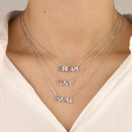 Les cha￮nes d￩passent le r￩el 925 argent sterling signifiant personnaliser la lettre pav￩e cz color￩e maman love collier de mot de r￪ve pour les femmes fille