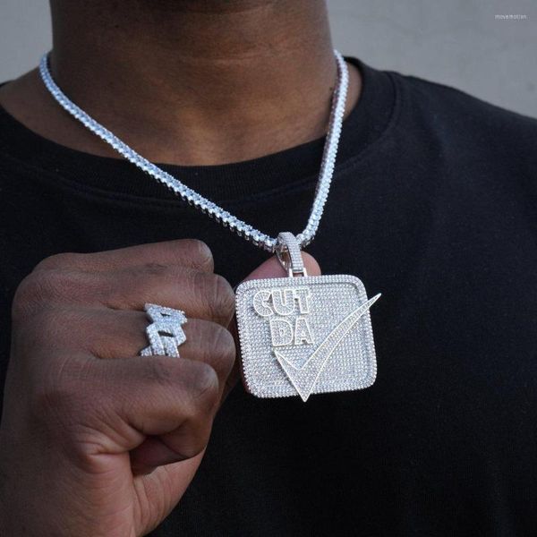 Chaînes Drop Ship Mode Hip Hop Pendentif initial avec deux tons plaqué cubique zircon lettre carré pendentifs lourds collier bijoux