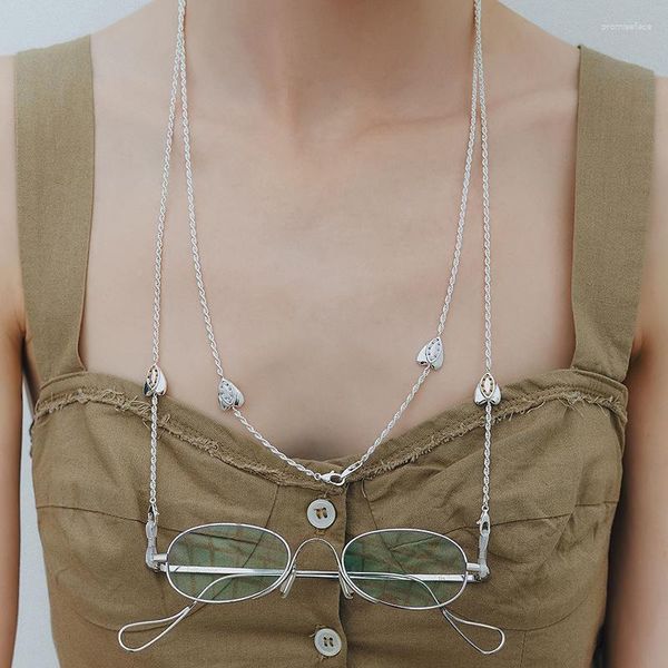 Cadenas Cadena de anteojos de doble uso Blogger coreano Collar de amor Suéter tejido de plata de alta calidad