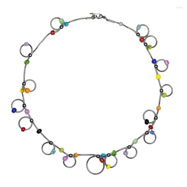 Chaînes E0BE Bohemian Tissé à la main Collier de perles colorées Été Intéressant Collier rond adapté à la femme