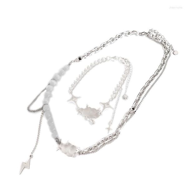 Cadenas E0BE Nubes Collar de borlas de perlas Diseño de nicho Todo-fósforo Ins Viento frío Pulsera simple de gama alta para mujeres