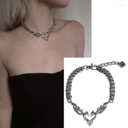 Chaînes E15E gothique pendentif collier femmes tour de cou chaîne flamme totems bijoux en forme d'amour accessoires streetwear cadeau de mode