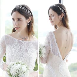 Kettingen Efily achtergrond Pearl bruids ketting voor trouwjurk achter ketting Long Crystal Backless Bride Juwelse Vrouwen Bruidsmeisjechains