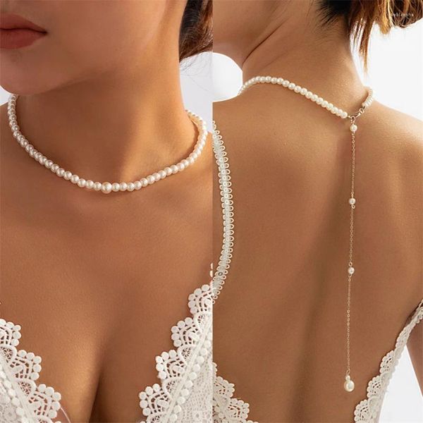 Chaines EFILLY ELLEGANT PEARL Back Drop Collier Long Bijoux Bijoux Bijoux Silver Couleur Couleur de mariage pour le cadeau sans dos