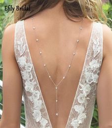 Kettingen Efily Rhinestone Crystal Bridal Back Chain Necklace for Women Backless Jurk Sieraden Zilverkleur bruiloft achtergrond Giftchai3852629