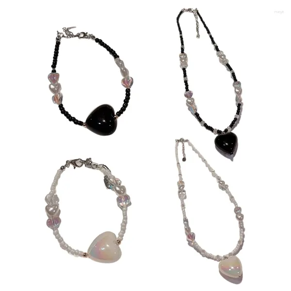 Chaînes Egirl Bijoux Cool Perles colorées Pendentif Collier DIY Mode Coeur Charme Collier Y2K Bracelet Pour Femmes Punk Accessoire