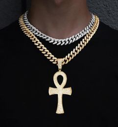 Cadenas Collar de Ankh egipcio Encanto Colgante para hombre Cadena de cuerda Llave de la vida Iced Out Rhinestone Cubano Hip Hop Jewelry1600851