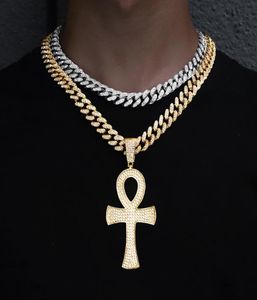 Chaînes Égyptien Ankh Collier Charme Pendentif Pour Hommes Corde Chaîne Clé De Vie Glacé Strass Cubain Hip Hop Bijoux 6744219