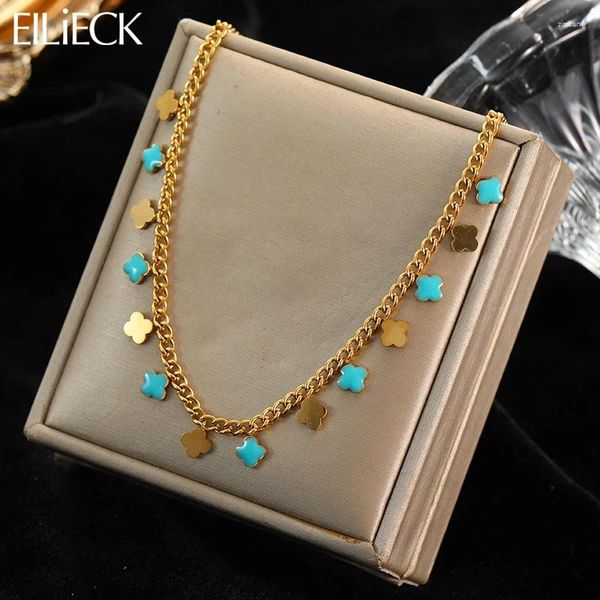 Chaînes Eilieck 316L Collier de trèfle en acier inoxydable pour femmes de haute qualité couleur or bijoux de corps processus de goutte à goutte d'huile