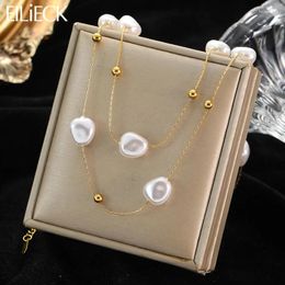 Chaînes Eilieck 316L en acier inoxydable double couche irrégulière perle 2in1 collier pour femmes mode filles clavicule chaîne bijoux