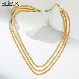 Chaines Eilick 316L Collier d'empilement de couleurs en or en acier inoxydable pour femmes Fashion Fashion étanche à 3 couches de couches de chaîne de cou Bijoux