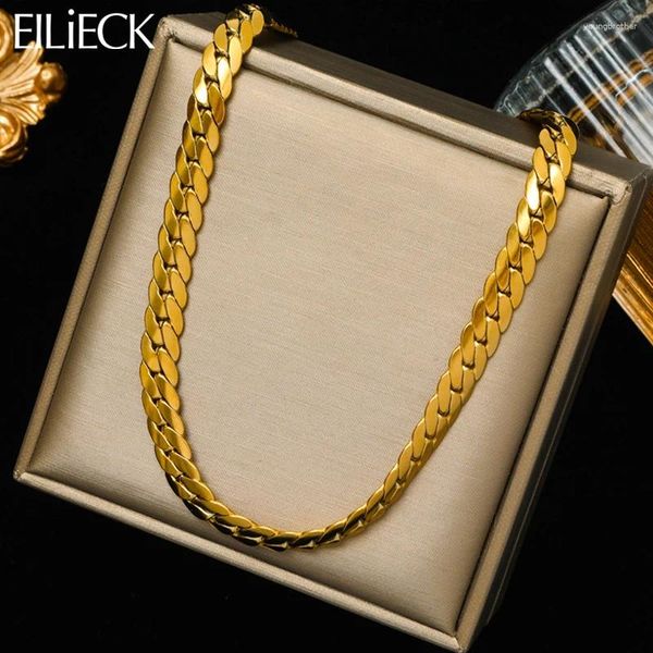 Cadenas Eilieck 316l Collar de cadena plana de color de oro de acero inoxidable