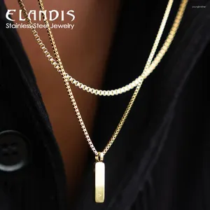 Chains Elandis Men's Innelesdless Arear imperméable Platine Pendant 1 mm Box Box Collier carré en charme d'or blanc