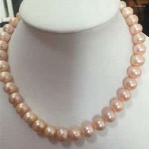 Chaînes élégantes 11-12mm collier de perles d'eau douce naturelles rondes or rose 18 