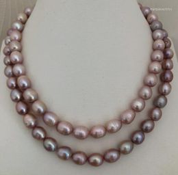 Chaînes Élégant 11-12mm Collier de Perles Baroque Lavande des Mers du Sud 38 pouces 925s