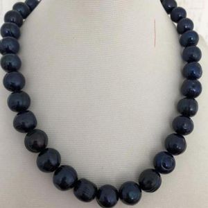 Cadenas Elegantes Collar de perla azul del South Sout Sow de 12-13 mm 18 pulgadas 925Silverk W