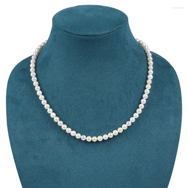 Chaînes Collier de perles élégant et à la mode véritable ronde 6-6.5 mm perles naturelles dames cadeau de fête