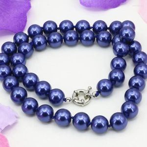 Cadenas Elegante azul oscuro Concha de perla simulada 10 mm Collar de cuentas redondas para mujeres Bodas Fiesta Regalos de fiesta Gargantilla de cadena 18 pulgadas B3218