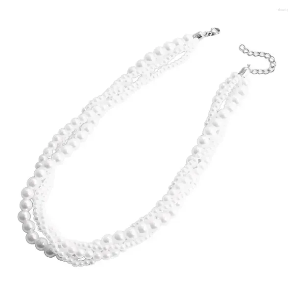 Chaînes élégantes collier en couches fausses perles pour femmes rétro imitation perle brin costume bijoux cadeau