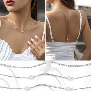 Cadenas elegante largo blanco imitación perla clavícula Collar gargantilla para mujeres hermoso cuello trasero collares joyería de boda 2023 tendencia