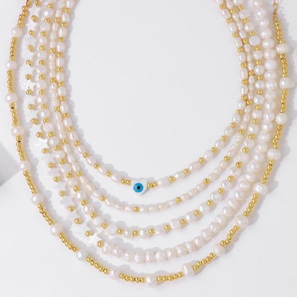 Chaînes élégantes collier de perles naturelles femmes couleur or perles femme tour de cou de mariage clavicule chaîne fête bijoux mode