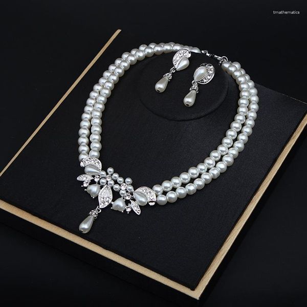 Catene eleganti strass perle collana goccia orecchini per le donne set di gioielli da sposa regali collane di fiori semplici collari