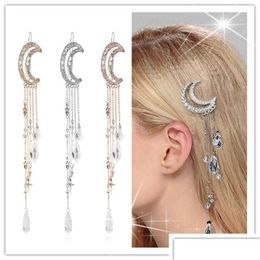 Chaines Élégantes Femmes Hairs Bands Lady Moon Rhingestone Crystal Tassel Perles à longue chaîne en éponce à cheveux
