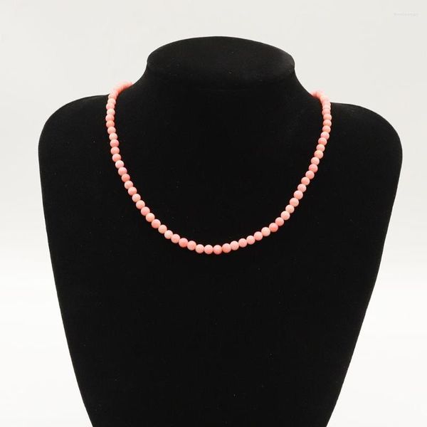 Chaînes élégantes femmes lisse ronde rose artificielle corail perle collier à la main mode Bracelet à bricoler soi-même cadeau Banquet accessoires