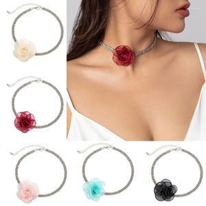 Chaînes élégantes fil fleur clavicule chaîne camélia collier ras du cou clavicule ornement saint valentin