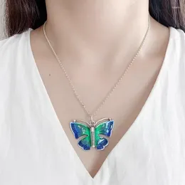 Chaines Collier de papillon vert bleu émail pour femmes Original 925 argent exquis Pendante Lumière Luxur