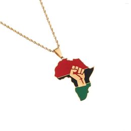 Chaînes Émail Or Couleur Carte Africaine Poing Symbole Pendentifs Colliers Drapeau Afrique Black Lives Matter Bijoux