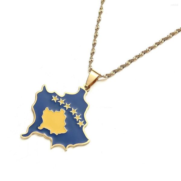 Chaînes émail couleur or pays Kosovo carte drapeau pendentif colliers pour femmes bijoux en acier inoxydable Kosoves bijoux