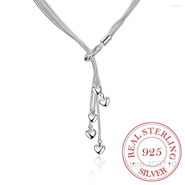 Cadenas Est lujo 925 collar de plata esterlina cadena larga borla colgante cinco corazón Maxi para mujeres joyería fina regalo