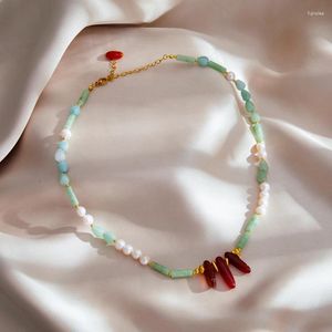 Chaînes Style ethnique Mode Collier de perles en pierre naturelle Femmes Classique Chaîne de pull en acier inoxydable Accessoires de bijoux de luxe