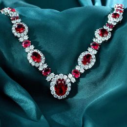 Ketens Europese en Amerikaanse 8ct Synthetische Ruby ketting voor vrouwen 925 Silver Chain Fashion Noble Luxury Cross Border 38cm
