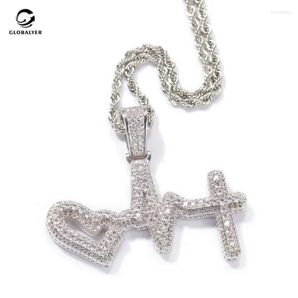 Chaînes Strente European et Américain Pendant ECG tridimensionnel ECG HIP HOP COPPER INRRADE Collier de zircon Éléments géométriques 746 746