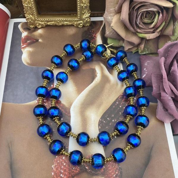 Chaînes européennes et américaines Vintage Blue Genie Glass Long Collier