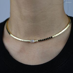 Ketens European eenvoudige trendy dames sieraden goudkleur enkele helder cz rechthoek charme tennischoker ketting