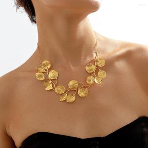 Cadenas exageradas hoja colgante gargantilla collar ajustable Vintage oro collares cuello joyería temperamento aro pendientes regalo