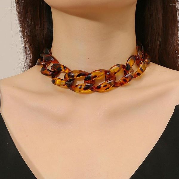 Chaînes exagérée imprimé léopard noir acrylique collier ras du cou pour femmes Vintage Bracelet bijoux cadeau en gros