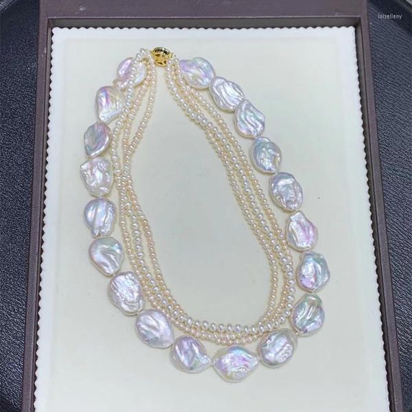 Chaînes Cadeau cher Collier de forme baroque à quatre couches avec des perles blanches naturelles de haute qualité d'huître d'eau douce personnaliser la longueur