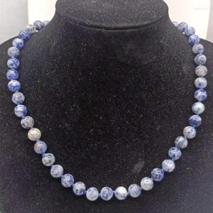 Chaînes exquises 8mm bleu blanc lapis lazuli collier de perles rondes 18 pouces cadeau de bijoux pour femmes