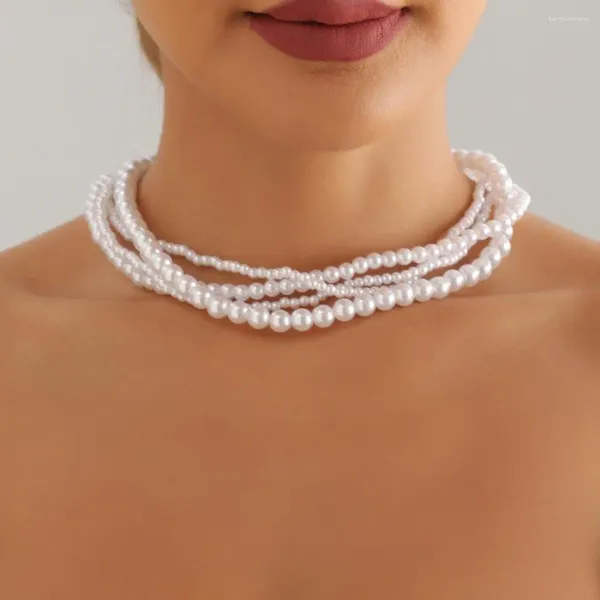 Chaînes Conception exquise bijoux élégant Collier de fausses perles en couches pour femmes Gift costume de brin de perle rétro